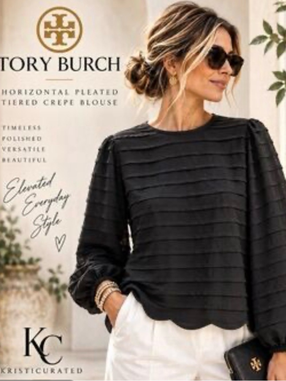 Tory Burch Silk Black Pleated Tiered Blouse